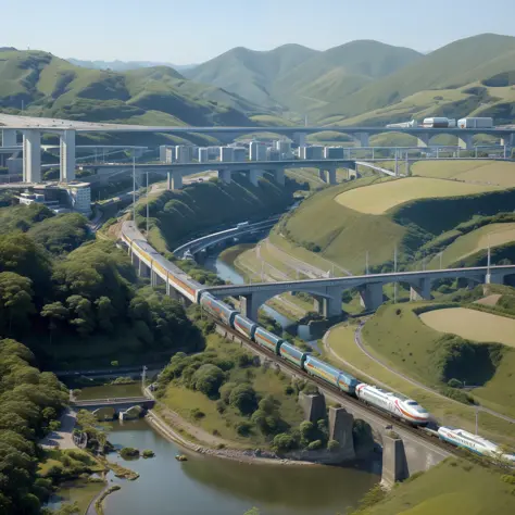 jpn、landscapes、Shinkansen running on a bridge、Will、building、Sunny summer days