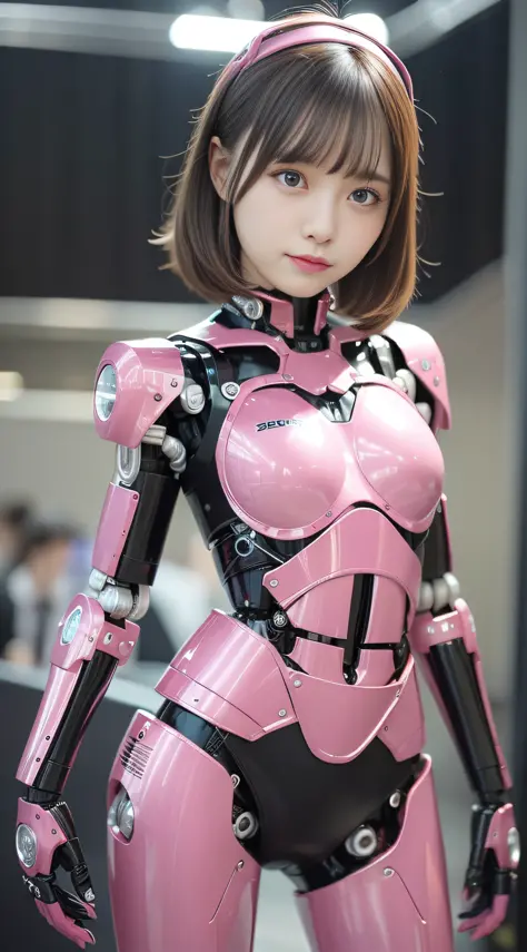 (Photorealsitic:1.4)、Onegirl、(top-quality),(hyperdetailed face)、(Super well-formed face)、((Robot Parts))、(Cyborg girl)、(pink the...