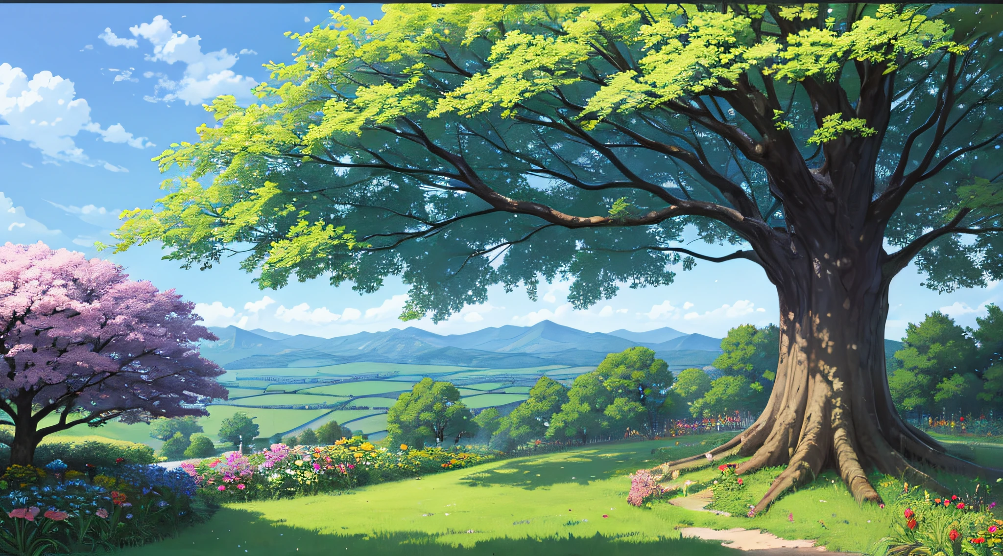 Jardín de flores y vista de la casa en la distancia, Flickr, campo de japón, campo de japón, árbol grande, Karuizawa, árbol gigante, árbol grande, Japón Naturaleza, Arbol alto, Gunma, Estudio Ghibli