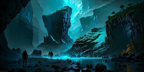 there is a very large cave with a lot of rocks and water, 4 k resolution concept art, concept art 8 k resolution, concept art 8k...