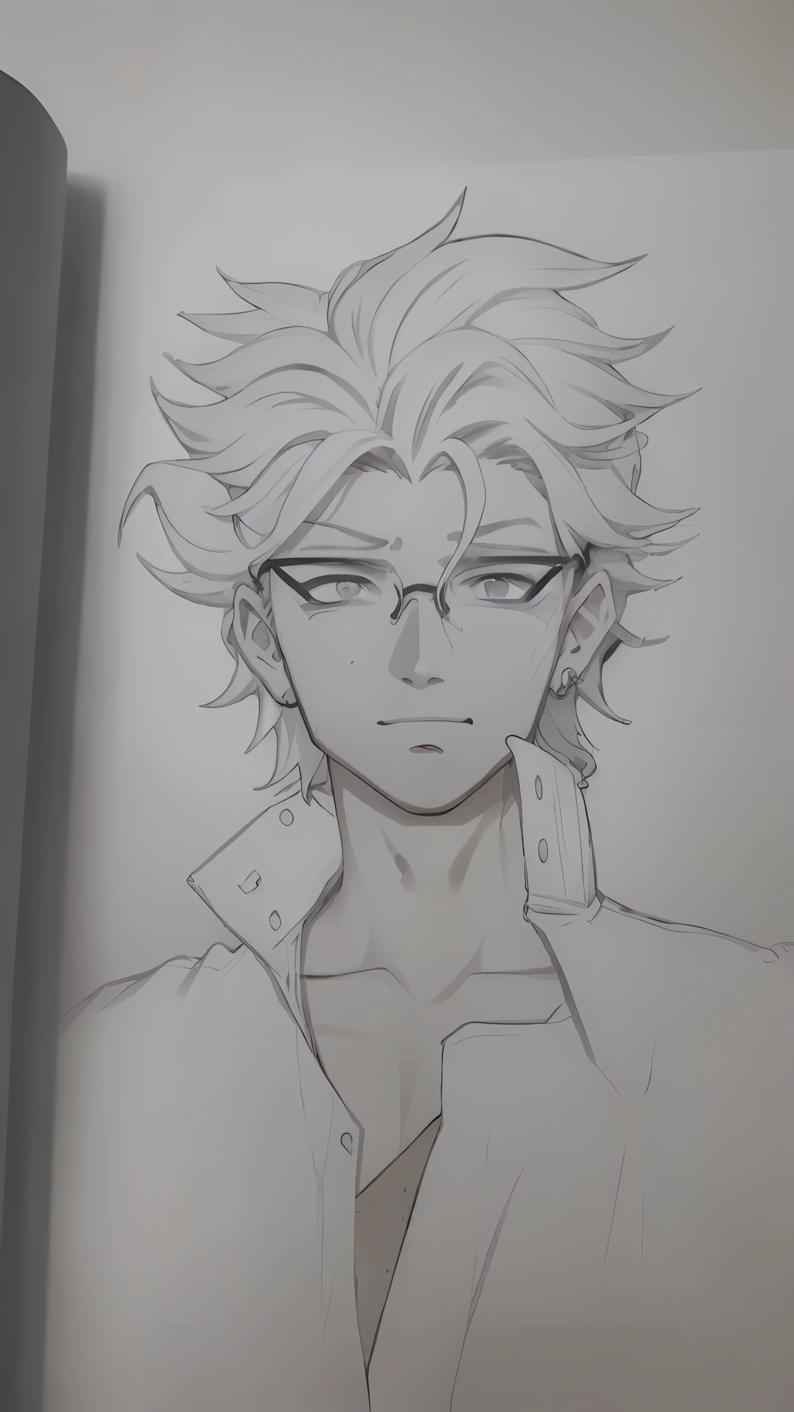 Drawing of a guy with glasses and tie in a book, trigger anime artstyle, um anime drawing, Jojo style anime, anime shading), a manga drawing, anime sketch, handsome guy in demon slayer art, anime shading, anime drawing, inspired by Okumura Masanobu, joseph joestar, Manga Drawing, male anime character, high quality fanart