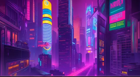 Extreme high-tech cyberpunk city at night, neon lights casting shadows, towering skyscrapers, bustling streets, a feeling of constant movement and energy.