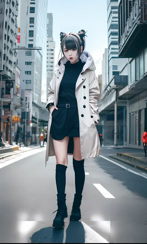 anime characters standing on city streets in trench coats, modern anime style, anime style. 8k, girls frontline style, cyberpunk...