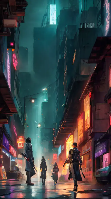 cyberpunk city street， cyberpunk night street， cyberpunk blade runner art， Stylized urban fantasy artwork， Cyberpunk Street at night， cyberpunk street， Cyberpunk Street at night， at cyberpunk city， Cyberpunk apocalypse city， Sci-fi cyberpunk town street， c...
