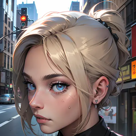 Realistic Potrait of Vinsmoke Reiku, art by Eichiro Oda, in the City of New York, Very Detailed Face, Very Detailed Eyes, High Resolution --auto --s2
