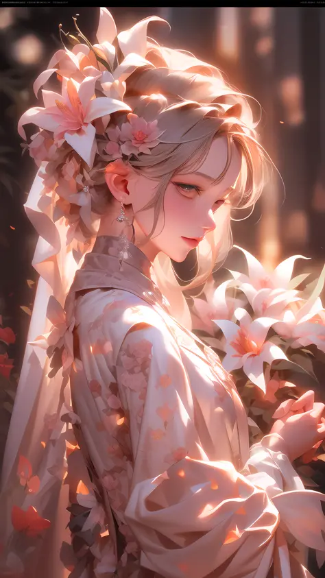 there is a woman in a wedding dress holding a bouquet of flowers, guweiz, artwork in the style of guweiz, guweiz on artstation p...