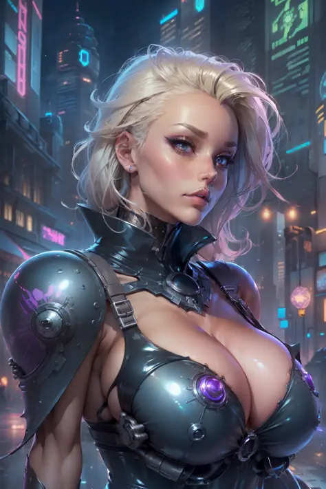 atompunk beautiful woman in middle of composition, (((ultra detailed atompunk futuristic city ))), blond beautiful model, detailed and intricate (((atompunk background))), featuring sleek architecture, violet moon at night, art by (((Zumi Draws, cutesexyro...
