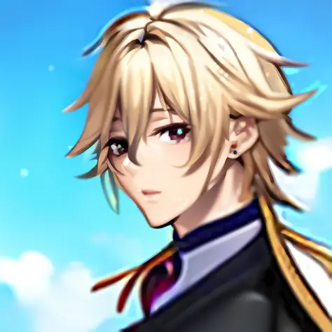 um close up de uma pessoa com cabelo comprido e gravata, Hajime Yatatate, imagem do avatar, portrait of magical blond prince, Ok...