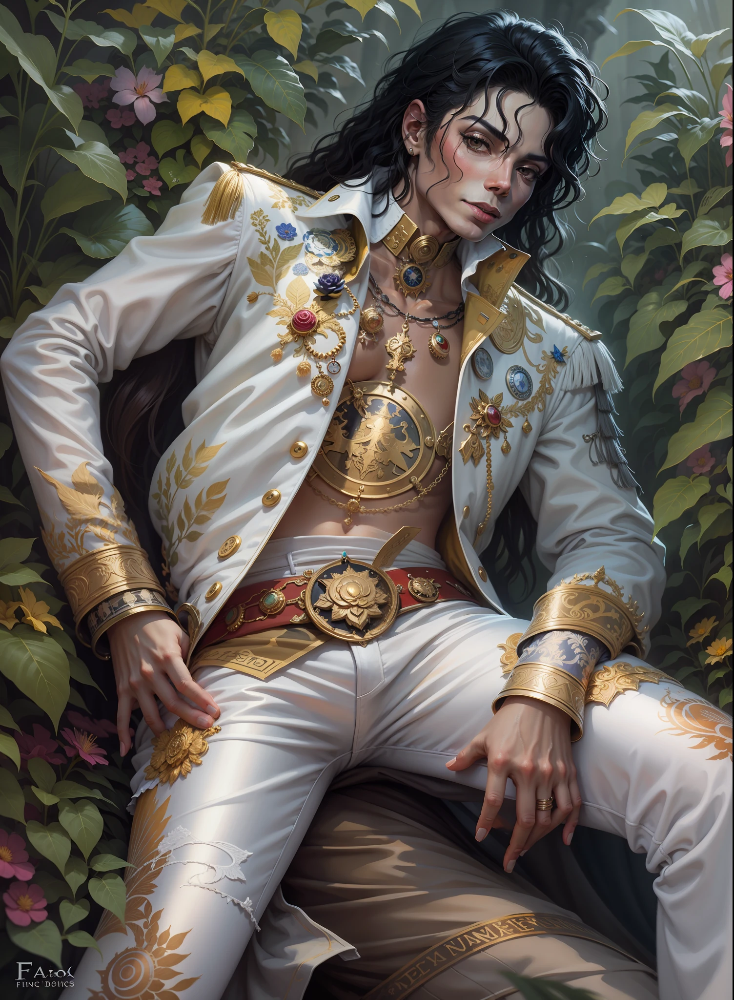 Painted By Anne Stokes,(Michael Jackson, detalhado),(fantasia, oniric, surrealismo),(Super fofo),(trending on ArtStation),low-up angle,Painted By Anne Stokess
