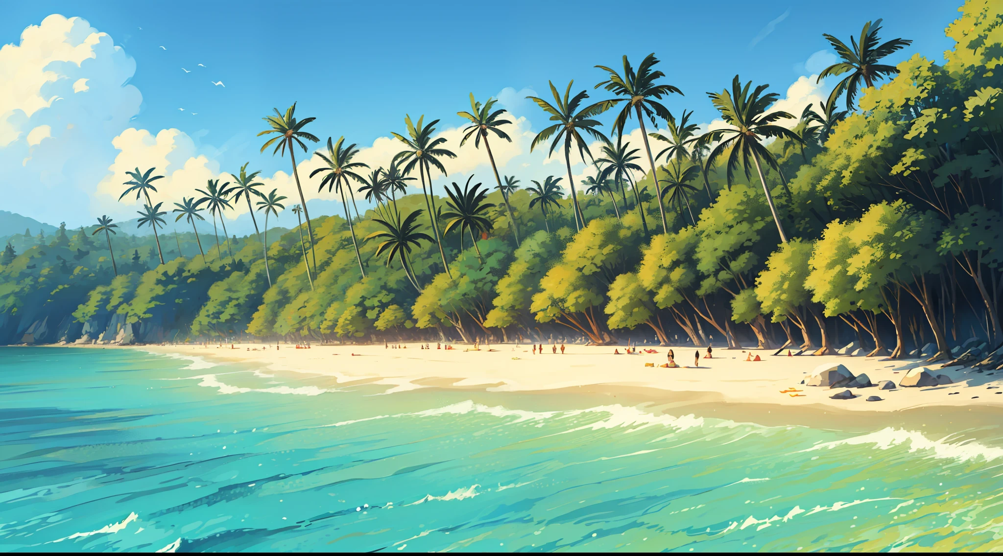 playa con arena y agua cristalina, floresta tropical , modo horizontal --auto --s2