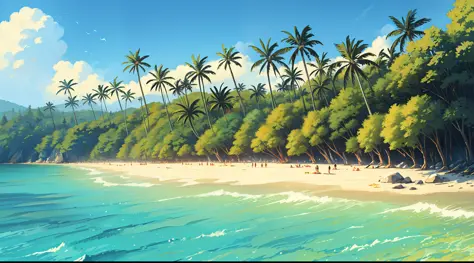 praia com areias e aguas cristalinas, floresta tropical , modo paisagem --auto --s2
