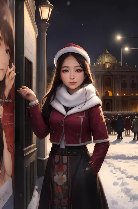 （Positive focus),2girls,duo,navel,(on the St. Peter's Square of Vatican,crowd,winter,Snowy),Surrealistic Female Portraits by David Hockney and Alphonse Mucha,Fantasy art,photograph realistic， Dynamic lighting，art  stations,poster for,Volumetriclighting,Ver...