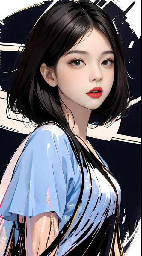 MASTERPIECE,Best),Light effect,superclear, the high，-definition picture, (front face) solo,_Kim Ji-ni Jennie face，black hair，Wear a black T-shirt，front face，ID photo，upper Body，Black background