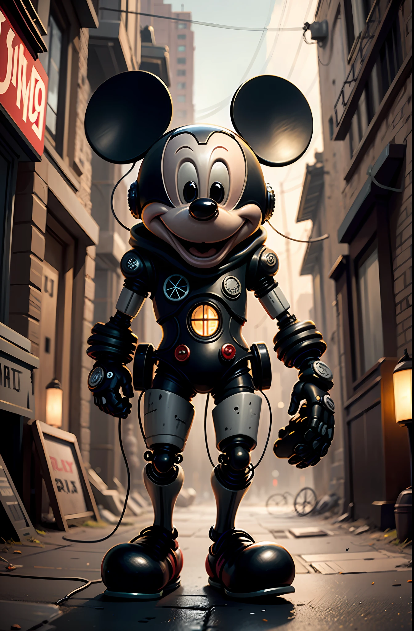 Mickey mouse in a suit standing on a city street - SeaArt AI