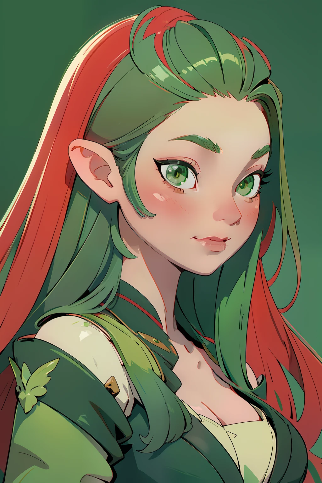 girl with long hair, beautiful vampire, vampire aesthetic, beautiful girl, very beautiful fantasy art, beautiful and elegant female fairy, beautiful detailed fantasy, green and red color palate, green color-theme, ultra HD, 32k