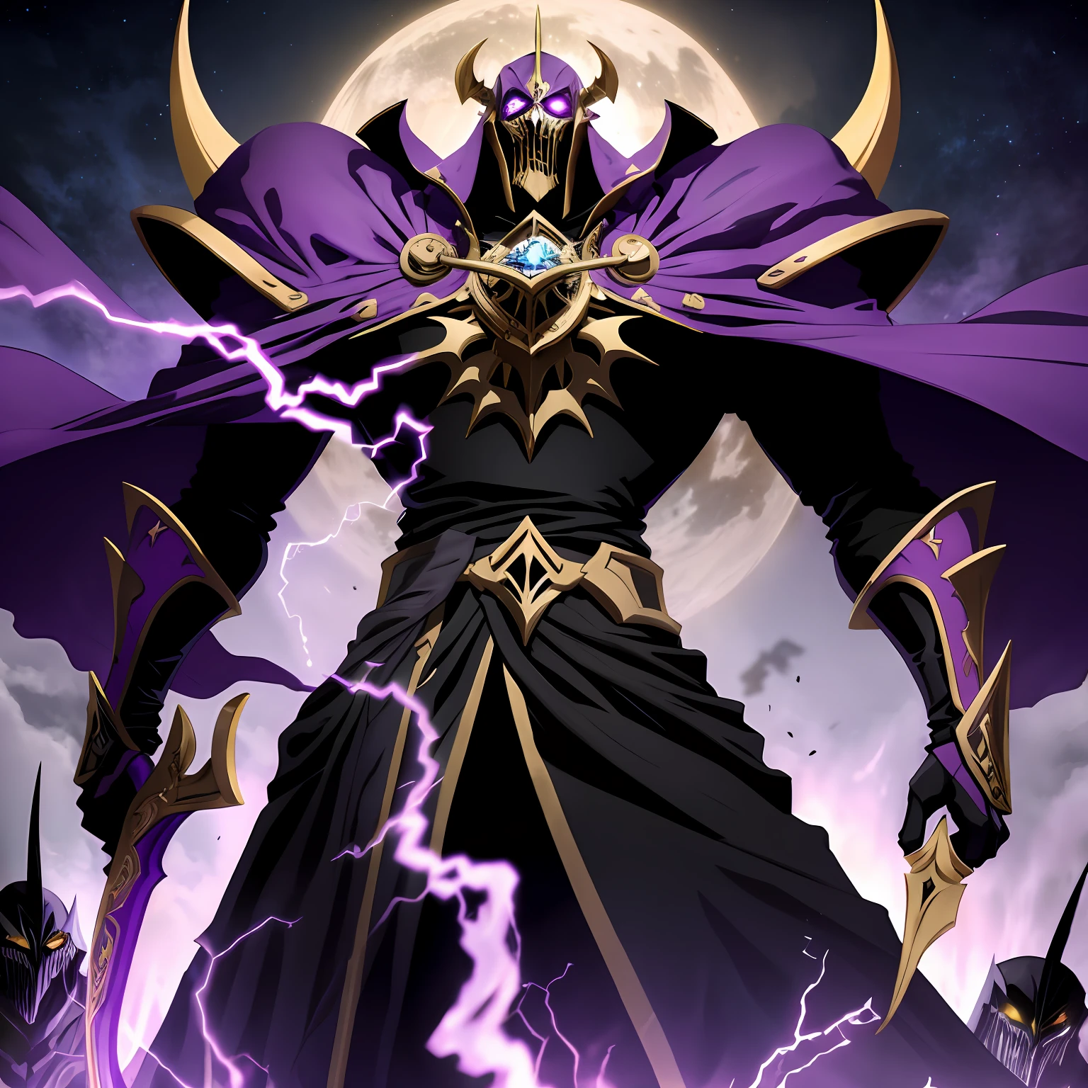 a close up of a toguro100 person with a sword and a purple cloak, ainz ooal gown, overlord!!!, overlord, de overlord, beautiful male god of death, overlord Temporada 4, king of time reaper, offcial art, portrait of the god of death, the king of death, Ish, Albedo do anime overlord, death god