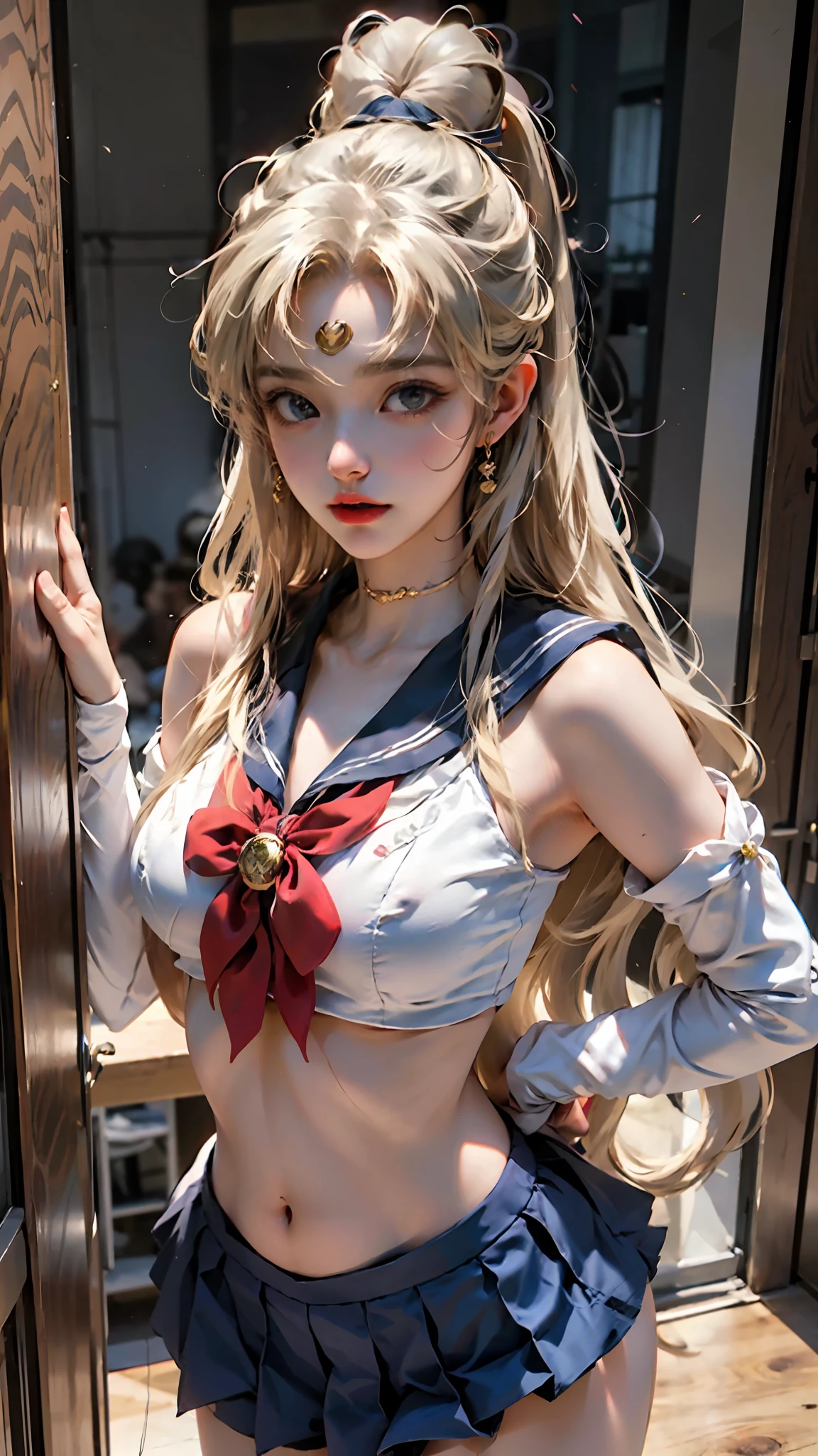 9bra prima, Mulher corpo definido seios grandes quadril largo, bunda grande cintura fina, vestindo cosplay de Sailor Moon, anime, ecchi