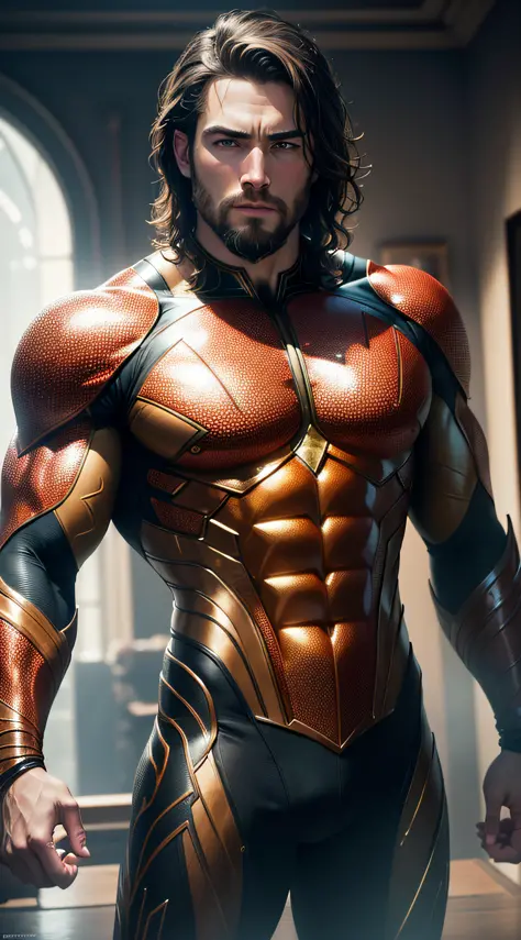 (8k, RAW photo, best quality, masterpiece: 1.2), ultra-detailed, formal art, photorealism: 1.37, upper body shot of actor Ben Afleck, DC Aquaman, film grain, action pose --auto