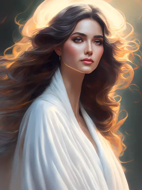 anjo, with flowing hair, flowing white robes, altamente detalhado, pintura digital, arts station, arte conceitual, macio, foco n...