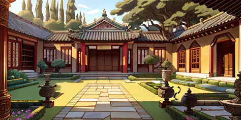 Masterpiece, the best quality, high quality, extremely detailed, ancient Chinese courtyard is generally composed of courtyards, ...