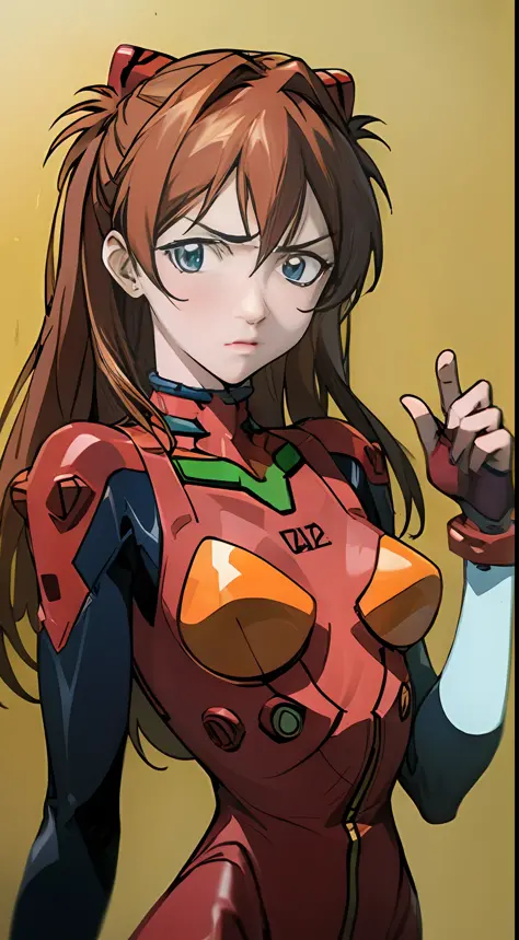 Asuka, 1 girl, driving suit, blank background, 8k, best quality, proud expression, serious expression.