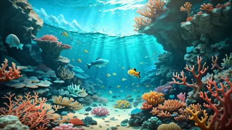 there is a large group of fish swimming in the ocean, undersea environment, underwater environment, tropical reef, the reef, und...