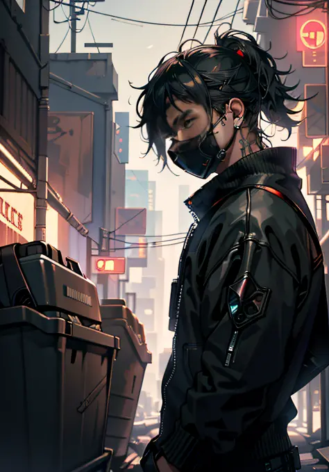 ultra detail, high resolution, ultra detailed, best quality, amazing, top quality, extremely detailed CG unity 8k wallpaper, cinematic lighting, cyberpunk, dark boy, trash gang facemask