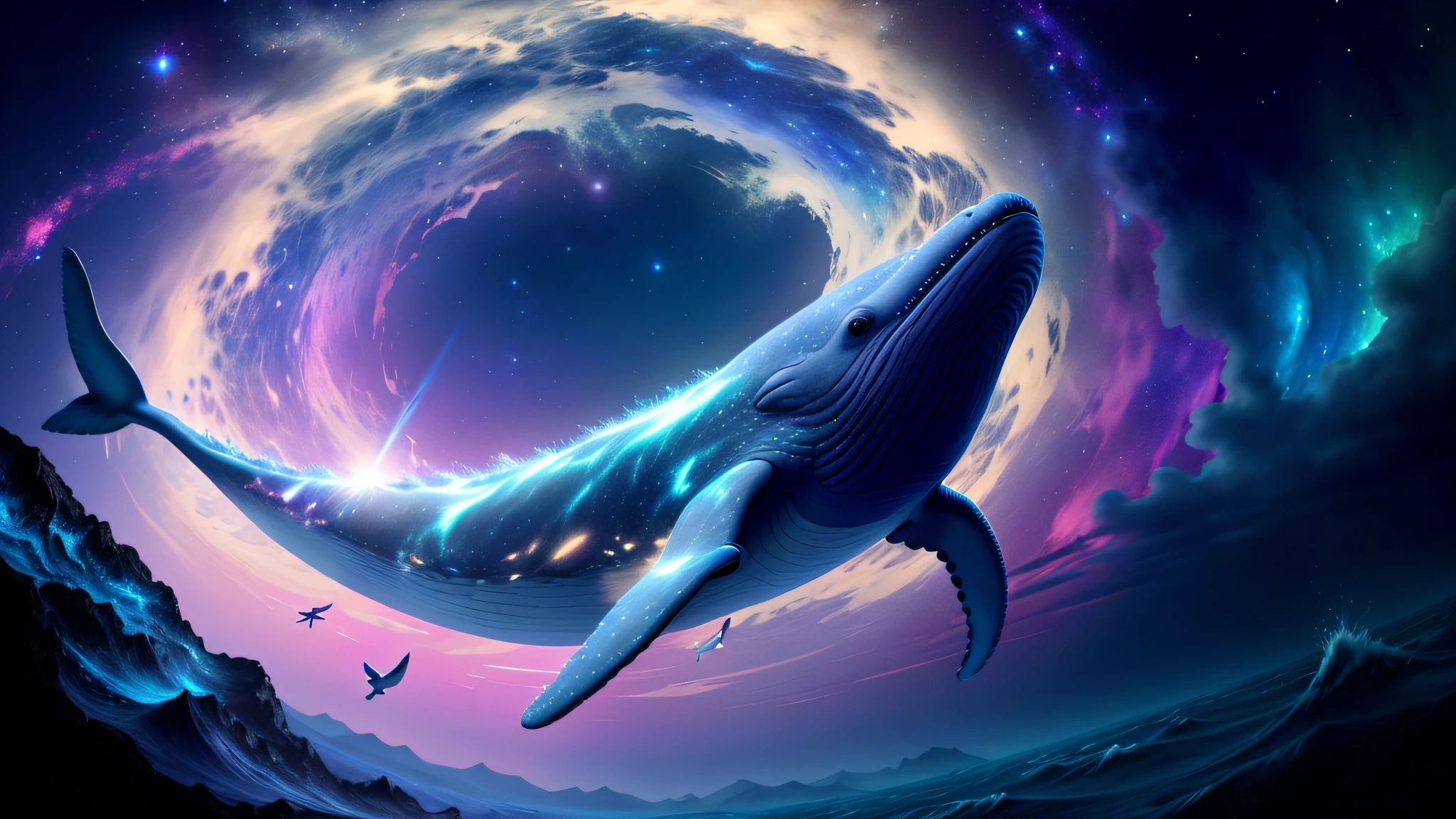 Close-up of a whale in the middle of the Milky Way, digital art ...