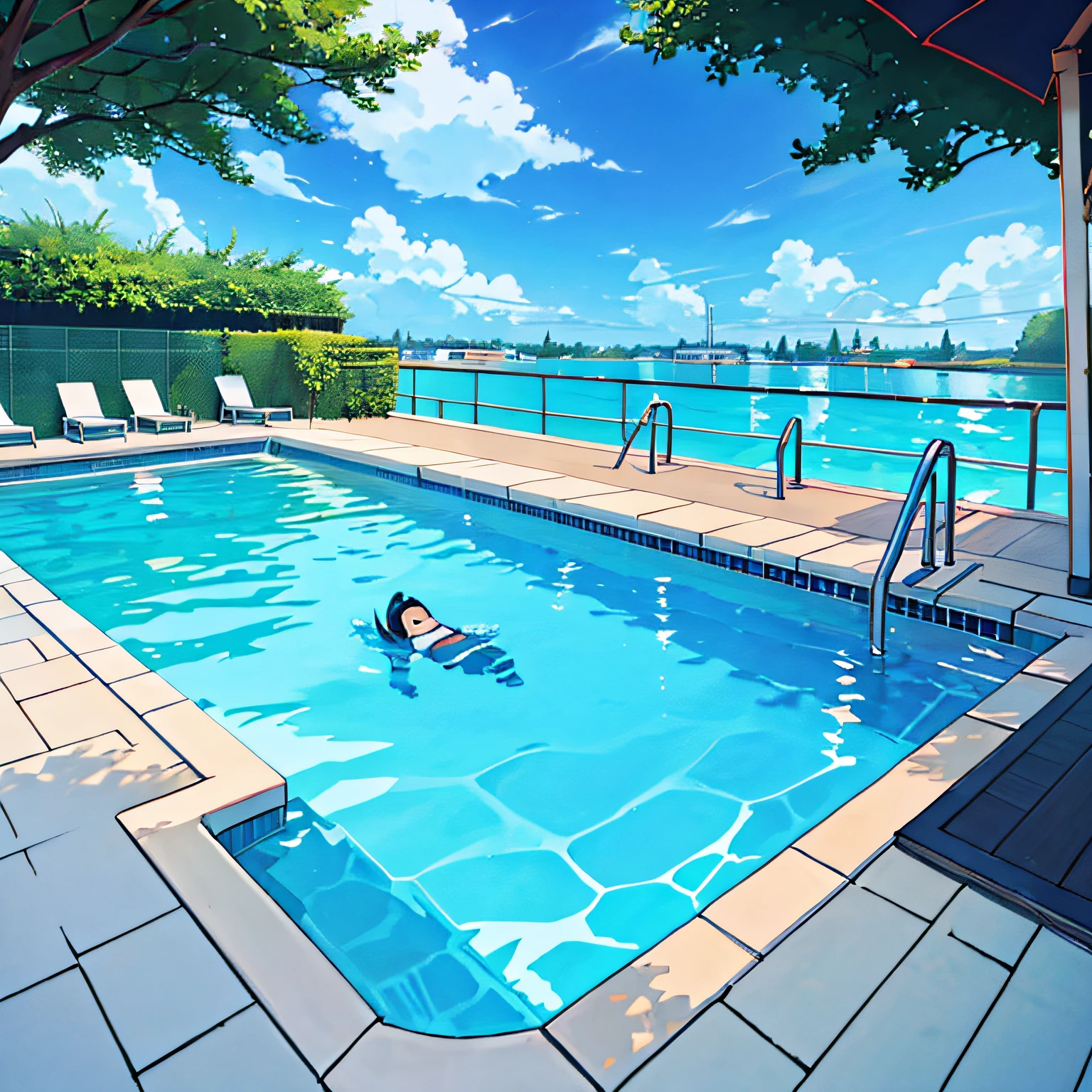 Anime - style painting of a man swimming in a pool - SeaArt AI