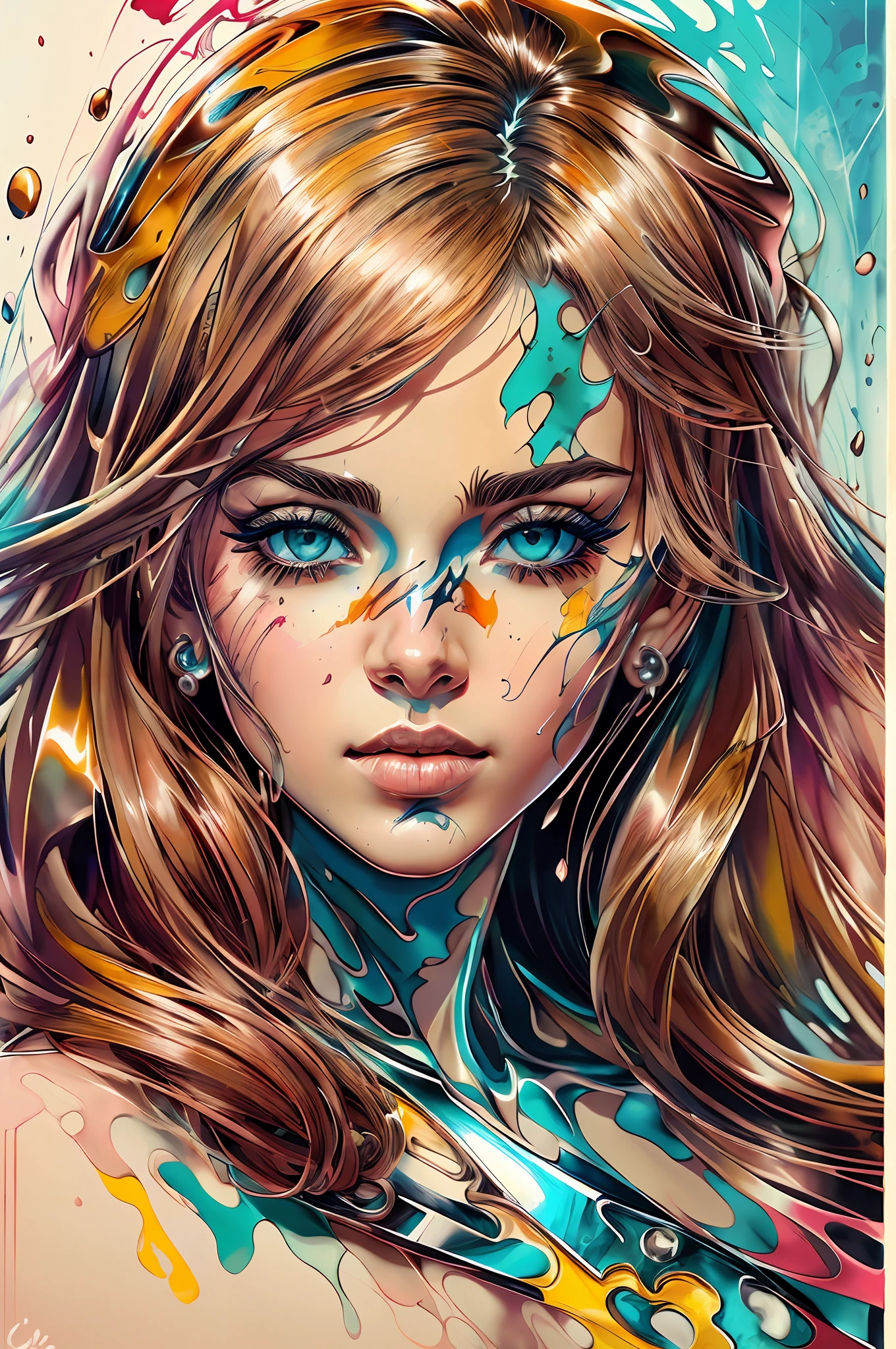 strong warrior princess, centered, visual chave, intrikate, clear blue eyes, highy detailed, breathtaking beauty, precise lineart, Vibrant,Splash, Comprehensive cinematic, Carne Griffiths, Conrad Roset, (the most beautiful portrait in the world:1.5)