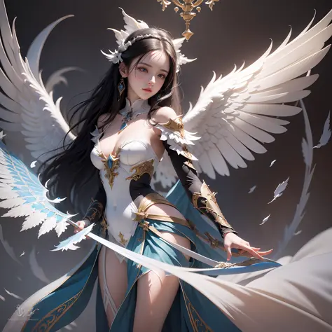 a close up of a woman with wings holding a sword, by Yang J, as a mystical valkyrie, chengwei pan on artstation, Fantasy art Behance, cgsociety and fenghua zhong, goddess. Extremely high detail, angel knight girl, [ CGsociety trend ]!!, mystical valkyrie, ...