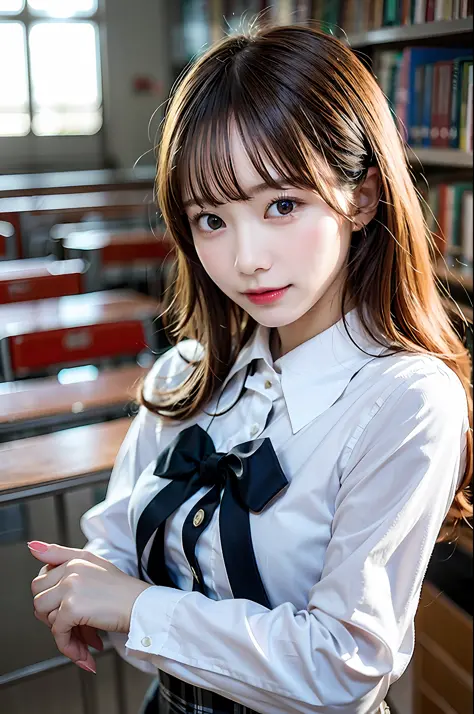 masterpiece, best quality, high resolution, extremely detailed photography, professional lighting,
a woman in a school uniform posing for a picture, realistic young gravure idol, she is about 16 years old, white blouse, streaming on twitch, beautiful adult...