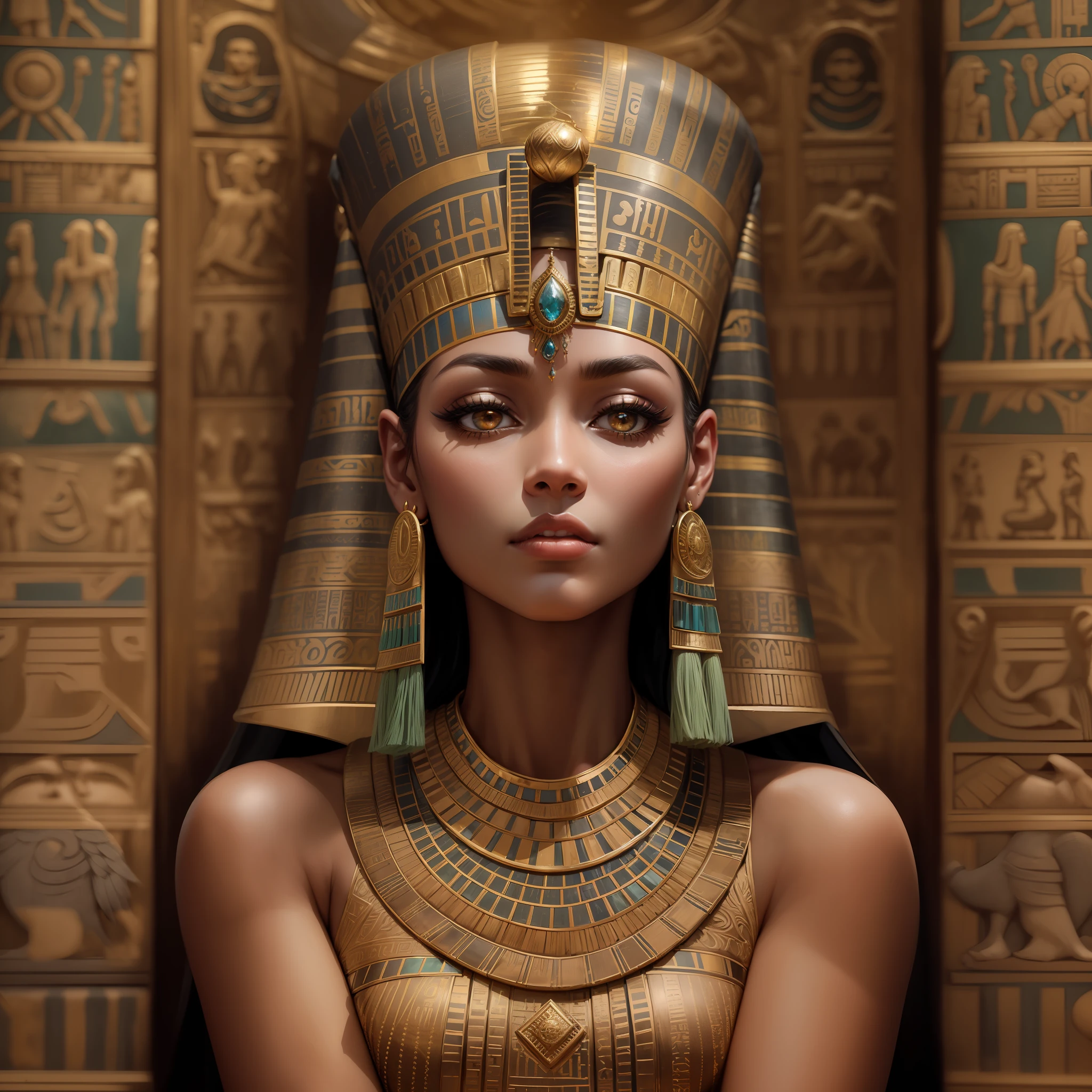 A majestic Egyptian woman, shrouded in an aura of mystery and beauty ...