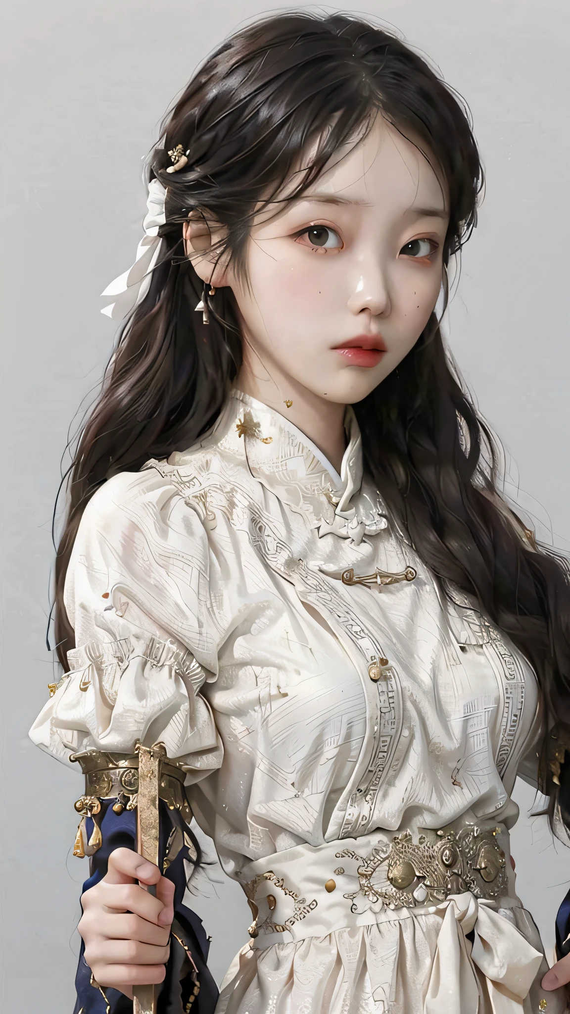 A girl, ancient Chinese costume, whole body, sunshine, clear face, clean white background, masterpiece, super detail, epic composition, ultra HD, high quality, extremely detailed, official art, uniform 8k wallpaper, super detail, 32k