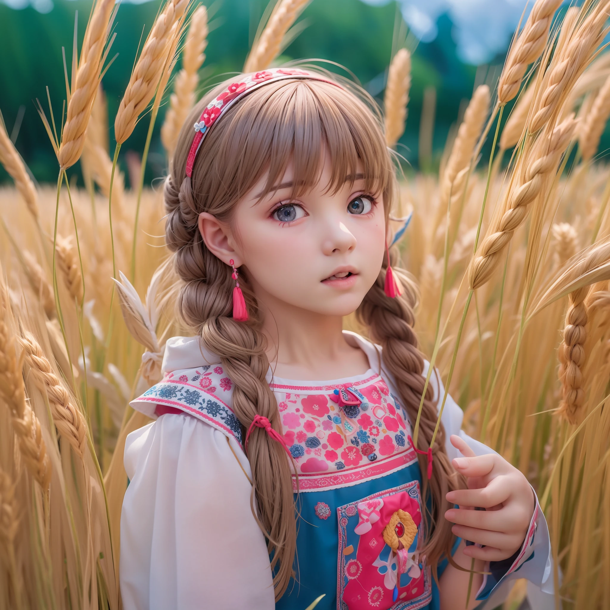 ((9year old girl:1.5)), complete anatomy, children's body, child, super cute, girl, little girl, random poses,random angles,

Ukrainian girl, wheat field, golden wheat field, embroidery,((( blue embroidery:1.2))),red embroidery,
Ukrainian, Russian, Belarusian, Sorochka, Ukrainian folk costumes,(red, blue, white), (red, blue, and white hairband),

 beautiful girl, 1 girl, loli, petite girl, top quality, masterpiece, high eyes,drooping eyes,(realism: 1.2)), petite, bangs, tall eyes, natural light,(aquamarine eyes),bangs, beautiful girl with fine details, Beautiful and delicate eyes, Beautiful girl, detailed face, Beautiful eyes, beautiful shining body, 8K images,