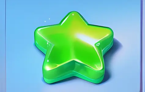 There is a green star-shaped object on a blue background, Jelly texture， game icon asset, Game icon, giant star, toon shader, Rating:G, jello