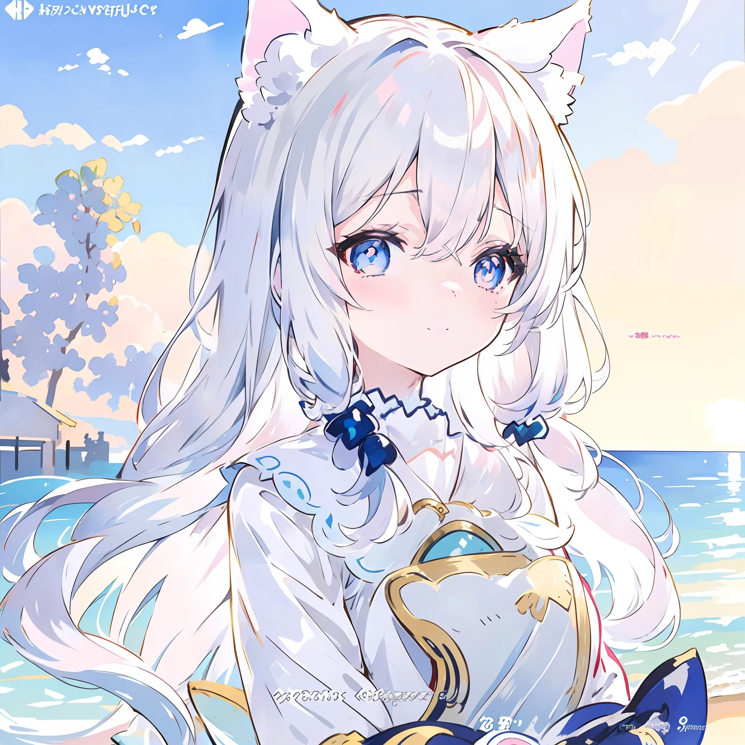 "Cute anime girl with long white hair and blue eyes wearing a bow，Anime Catwoman with cat ears and white-haired fox，Beautiful white cat girl and anime cat，Cute anime girl with wolf ears，cute anime catgirl，Holo with white fur is a wolf girl，Very beautiful anime cat girl。" Please confirm whether you are satisfied with the above optimized Prompt content。