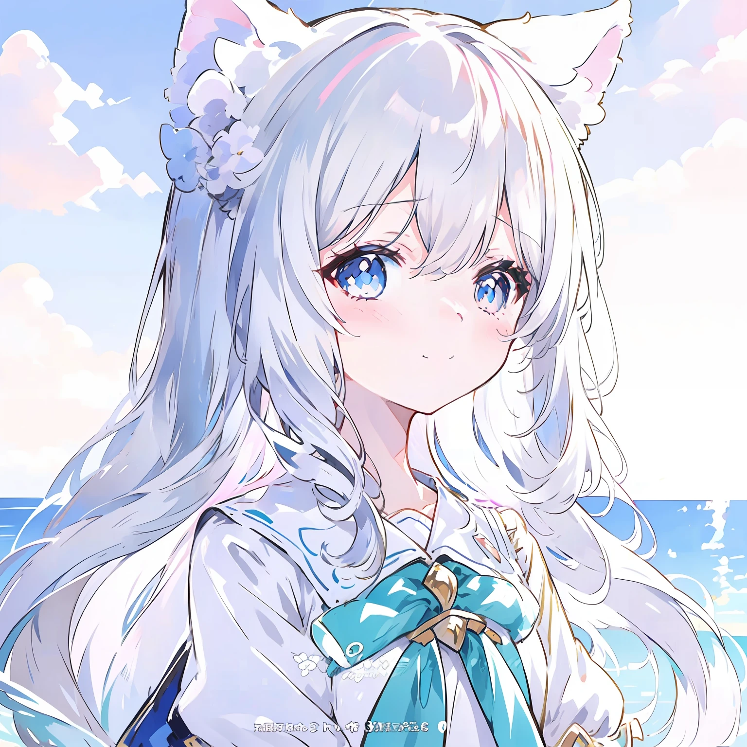 "Cute anime girl with long white hair and blue eyes wearing a bow，Anime Catwoman with cat ears and white-haired fox，Beautiful white cat girl and anime cat，Cute anime girl with wolf ears，cute anime catgirl，Holo with white fur is a wolf girl，Very beautiful anime cat girl。" Please confirm whether you are satisfied with the above optimized Prompt content。