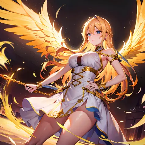 blond hairbl，Golden clothes，Wings of an angel，tmasterpiece，hyper HD --auto