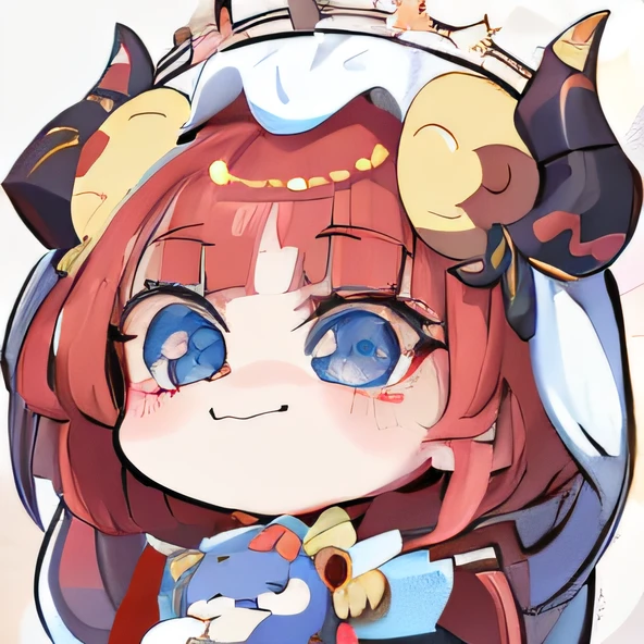 Close-up of cartoon characters with horns on their heads, vivy, onmyoji portrait, Waifu, shadowverse style, holding a pudica pose, tchibi, resin, roguish smirk, thicc, ahegao face, cutecore, Anime Huaifu, Best Rated on pixiv, zenra taliyah