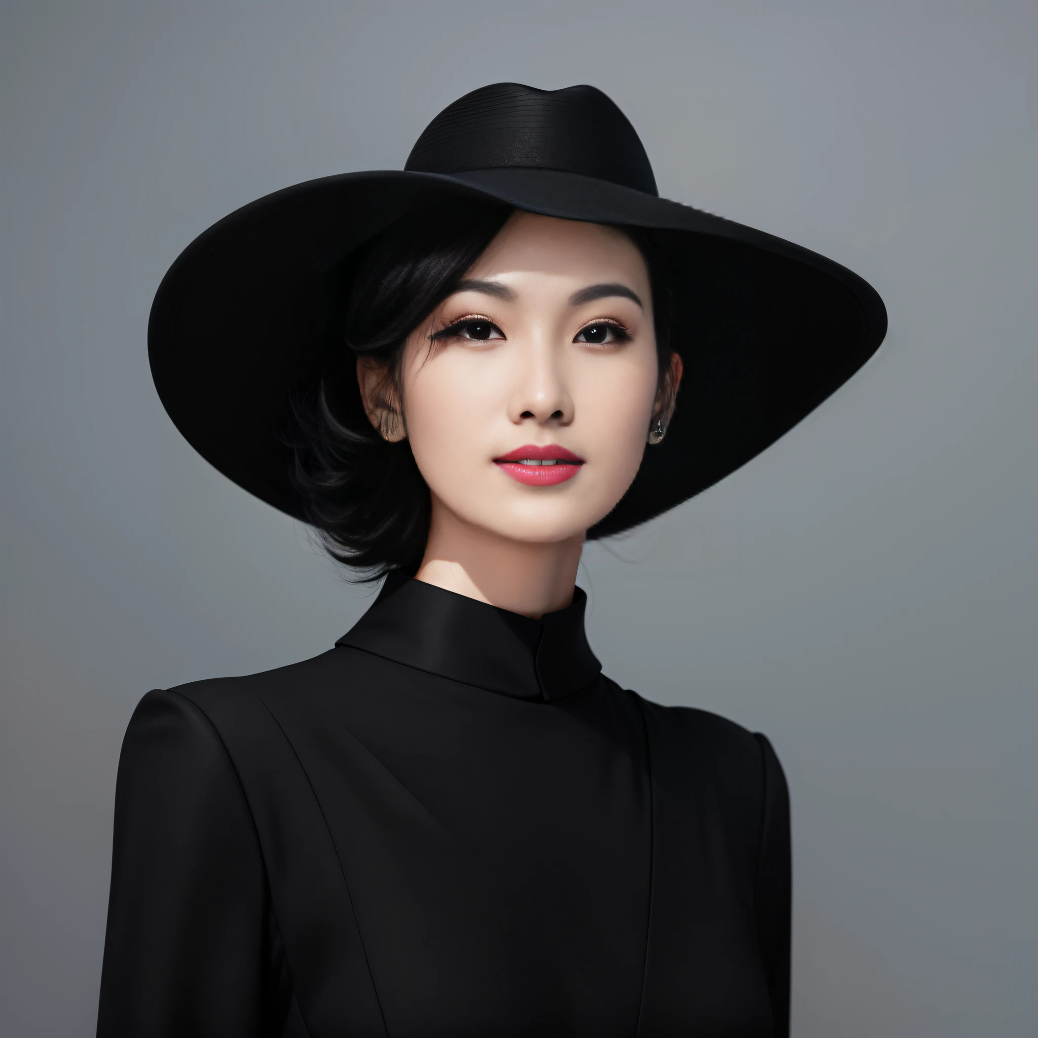 A woman wearing a black hat and black dress - SeaArt AI