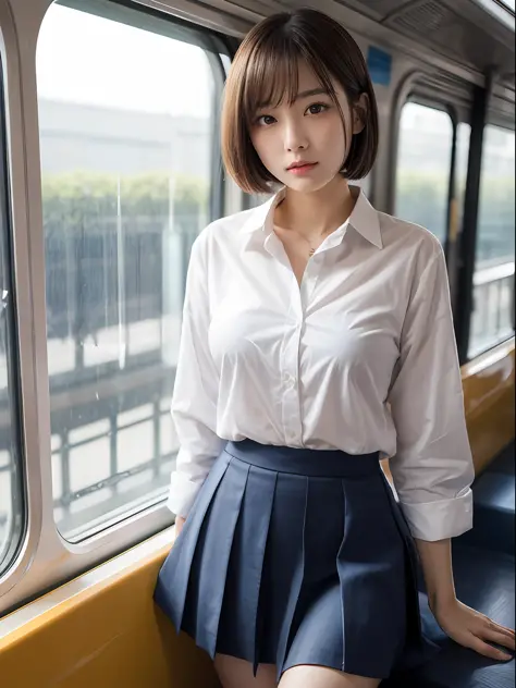 Japanese Girls、a 18 year old girl、ple short hair、Blond Hair、bangs、BROWN EYES、Perfect figure、Sense of transparency、luster、gloss、m...