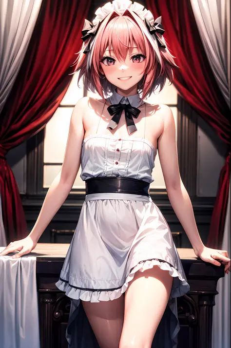 (masterpiece), (best quality), (ultra high res), perfect feminine face, astolfo, fate, flat chested, wearing maid outfit, cute, ...