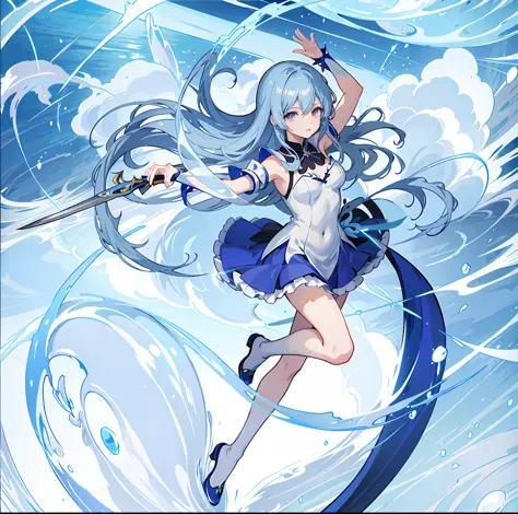 Anime girl in blue dress with sword and sword in water, Official artwork, Ayaka Genshin impact, Splash art anime Loli, Moe, mayu...