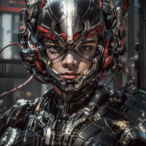 1boy ，Perfect facial features，Handsome face，Put on a metal mech in Spider-Man-style，Machinary，Mecha，Photorealsitic，metalictextur...
