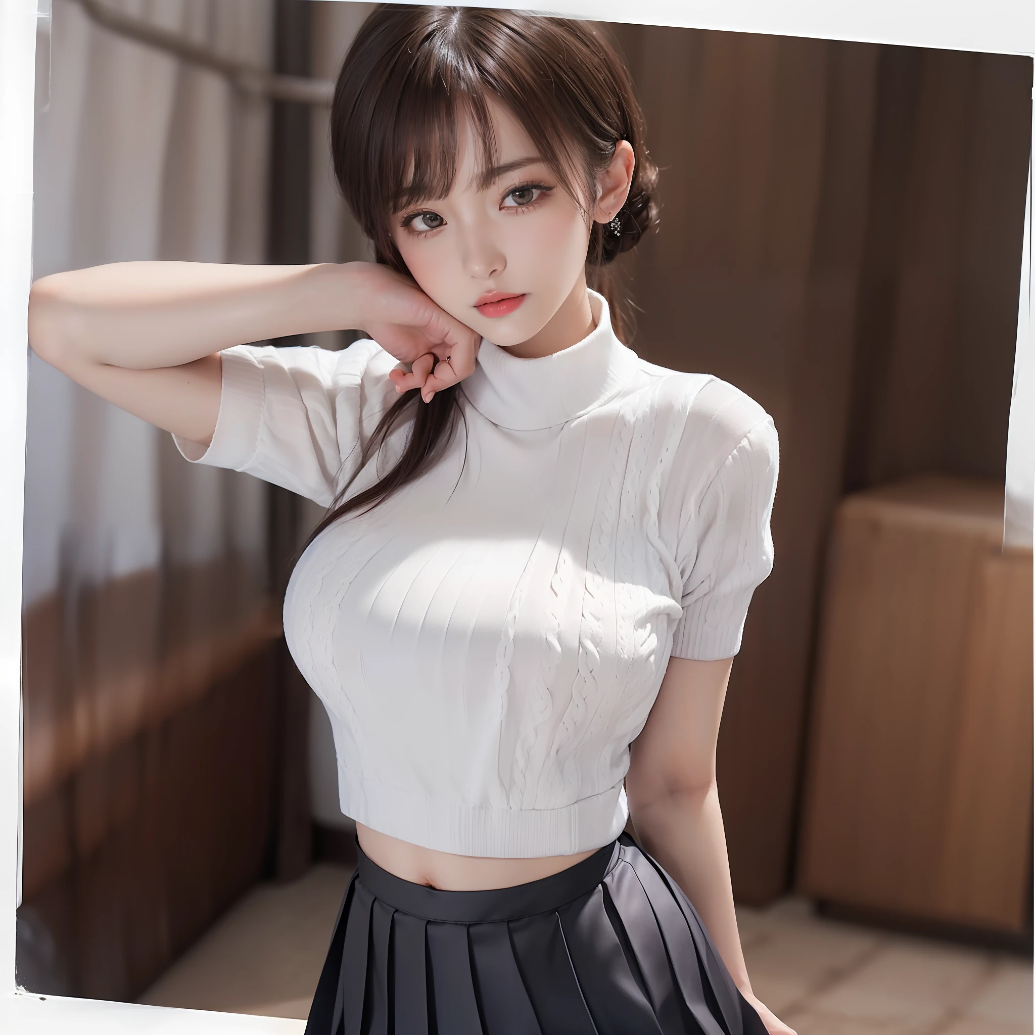 A woman in a white shirt and black skirt posing for a picture - SeaArt AI