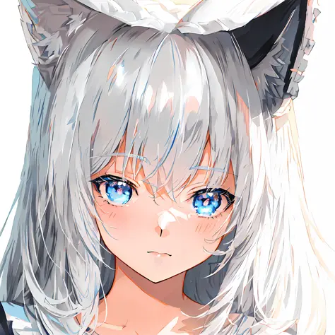 Anime girl with white hair and blue eyes wearing cat ears, beautiful anime catgirl, cute anime catgirl, anime girl with cat ears...