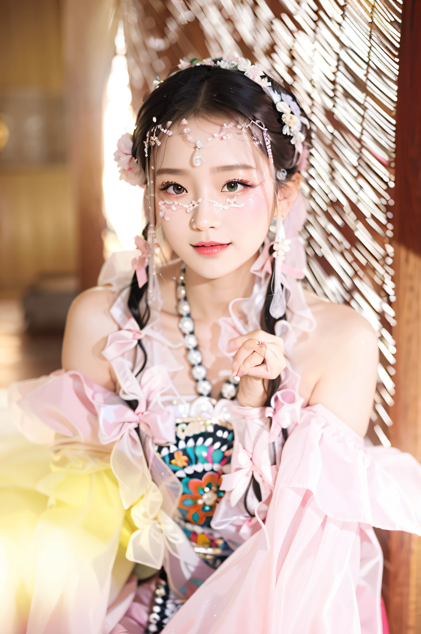 There is a woman in a pink dress and veil, shaxi, Hanfu, China Princess, Palace ， A girl in Hanfu, Chinese woman, Photo taken with Nikon D750, Photo taken with Nikon D 7 5 0, Chinese girl, Chinese costume, Chinese style, Middle metaverse, Gorgeous lady, Chinese traditional