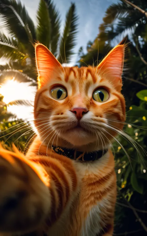 there is a cat that is looking up at the camera, cat photo, paw pov, cat photography, ginger cat, awesome cat, photo of a cat, ginger cat in mid action, photoreal”, wideangle pov closeup, looks directly at camera, taken on go pro hero8, closeup portrait sh...
