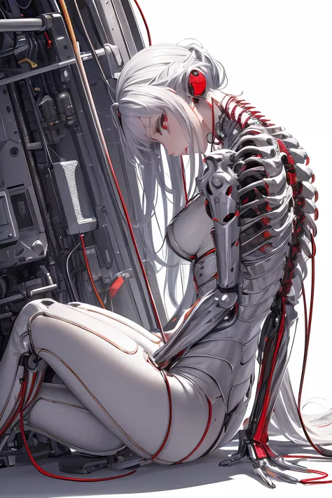 ((((masterpiece))), ((best quality))), ((ultra-detailed)), (CG illustration), ((an extremely delicate and beautiful)),(from side),cinematic light, ((1 mechanical girl)), single, full-body, (machine-made joint: 1.2), ( (mechanical limbs)), (blood vessels co...